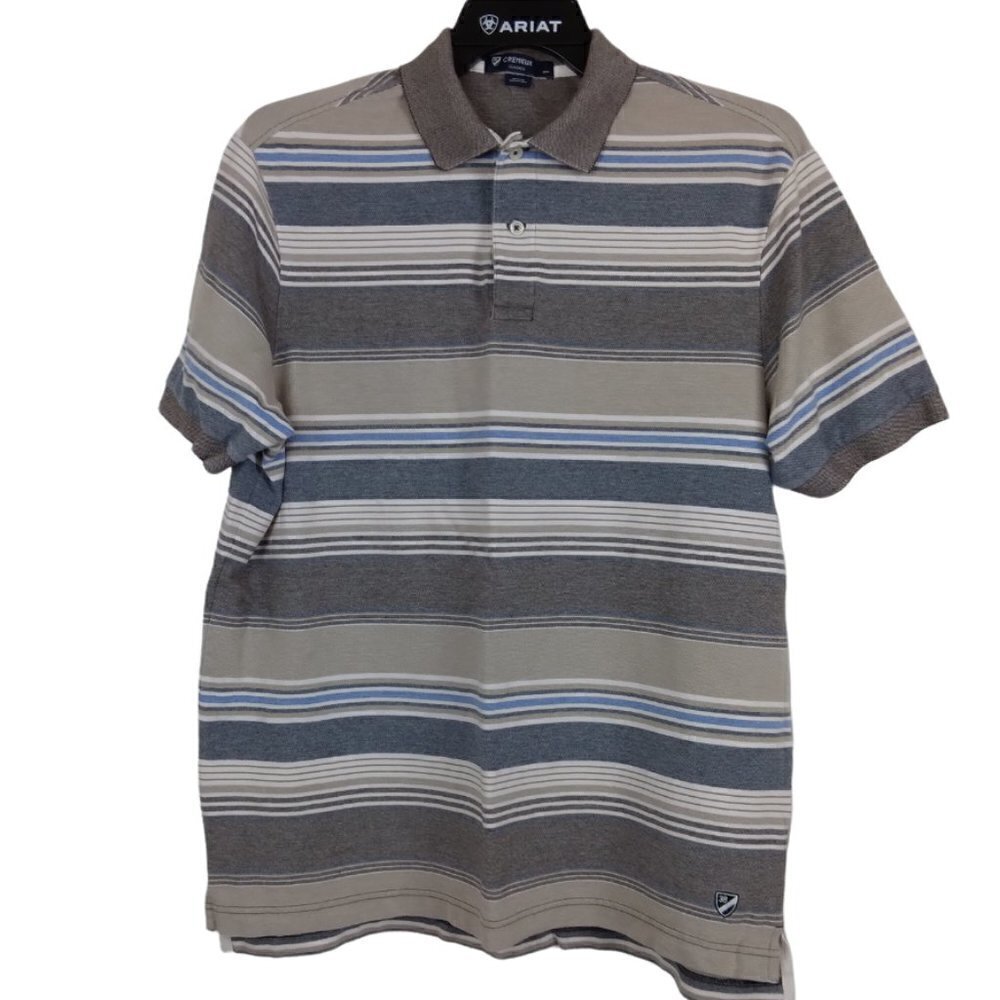 Cremieux | Classic Stripe Polo Tan Blue Gray | Size L